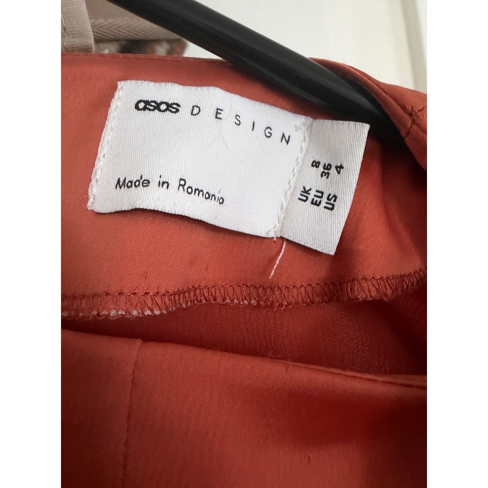 ASOS Design Women Rust Orange Satin Long Sleeve Tie Waist Maxi Dress Formal Gown - Picture 9 of 10